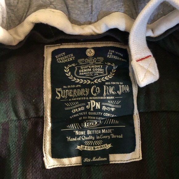 Super dry green tartan hooded sweatshirt - Picture 2 of 7